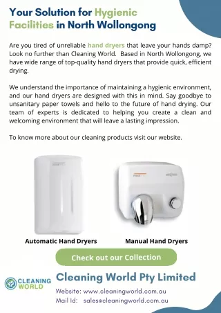 Your Solution for Hygienic Facilities in North Wollongong