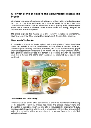 A Perfect Blend of Flavors And Convenience: Masala Tea Premix