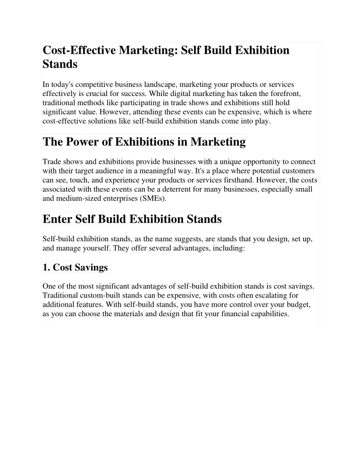 cost effective marketing self build exhibition