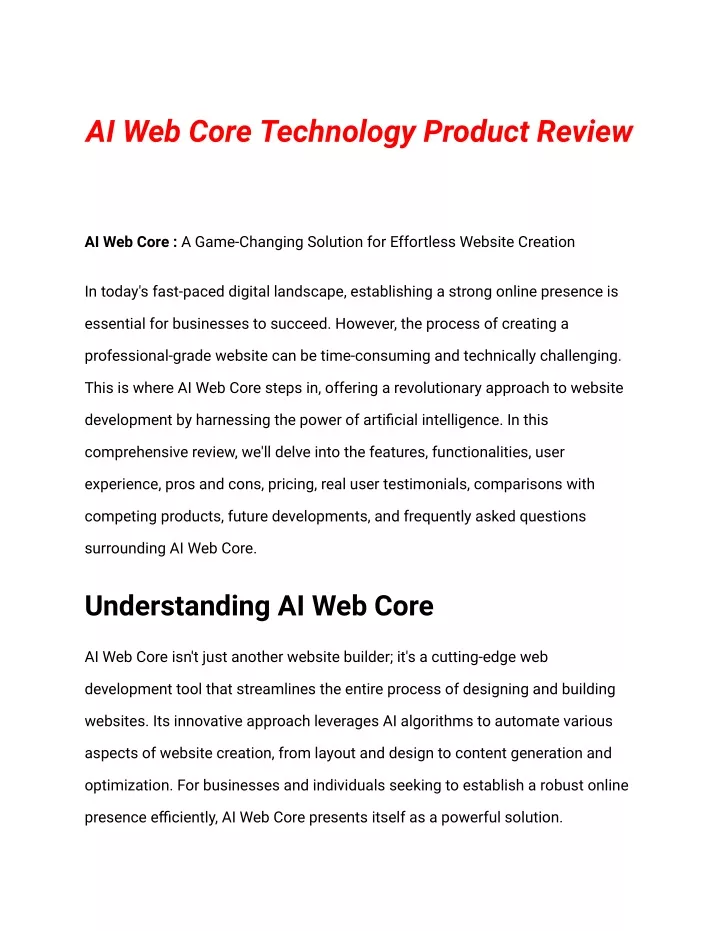 ai web core technology product review