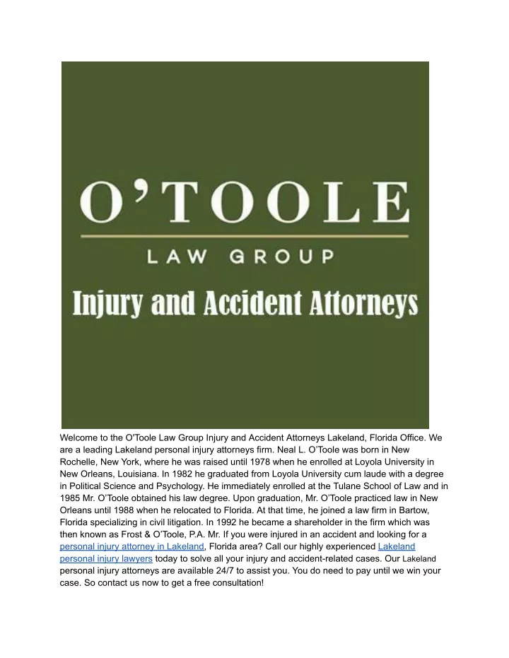 welcome to the o toole law group injury