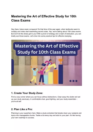 Mastering the Art of Effective Study for 10th Class Exams