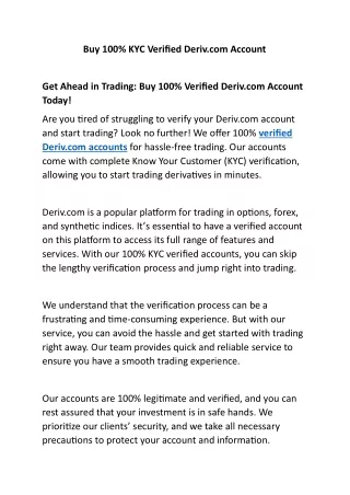 Buy 100% KYC Verified Deriv.com Account