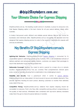 Your Ultimate Choice For Express Shipping
