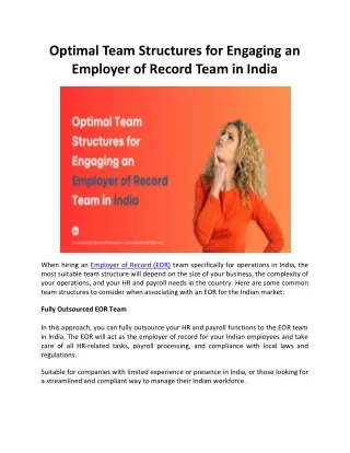 Optimal Team Structures for Engaging an Employer of Record Team in India