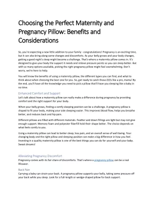 Choosing the Perfect Maternity and Pregnancy Pillow Benefits and Considerations
