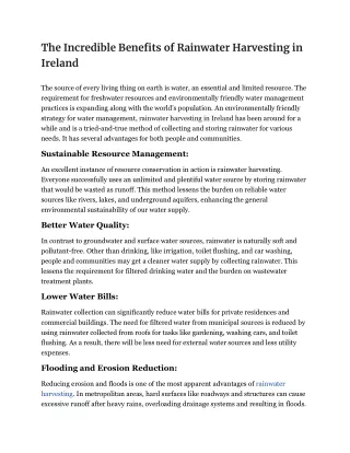 Benefits of Rainwater Harvesting in Ireland