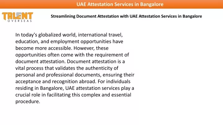 uae attestation services in bangalore