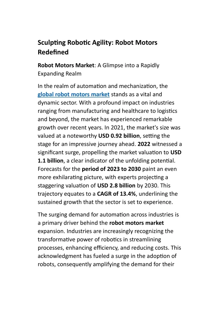 sculpting robotic agility robot motors redefined