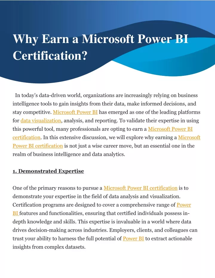 why earn a microsoft power bi certification