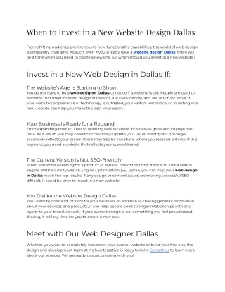 2023 - When to Invest in a New Website Design Dallas