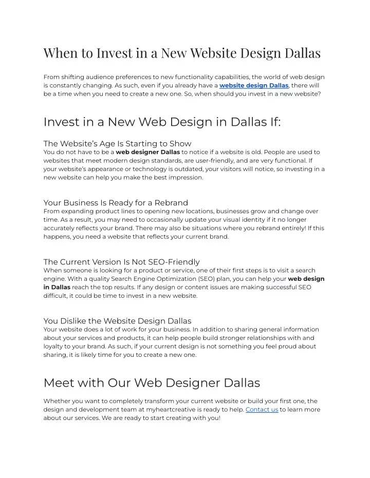when to invest in a new website design dallas