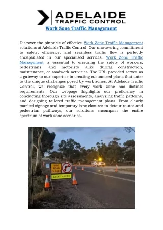 Work Zone Traffic Management