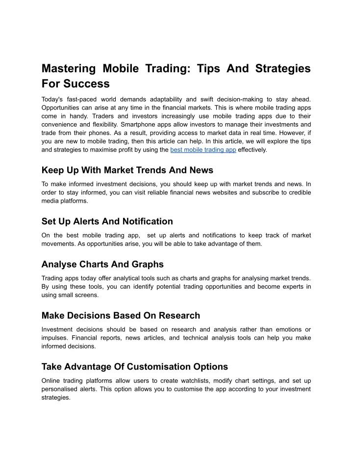 mastering mobile trading tips and strategies