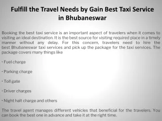 Fulfill the Travel Needs by Gain Best Taxi Service in Bhubaneswar