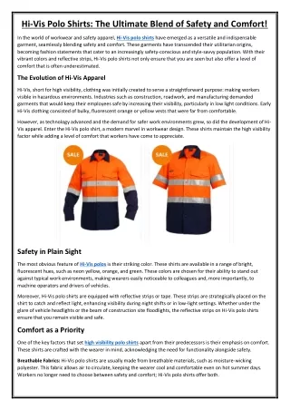 Hi-Vis Polo Shirts The Ultimate Blend of Safety and Comfort!