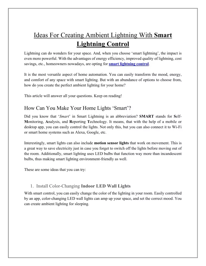 ideas for creating ambient lightning with smart