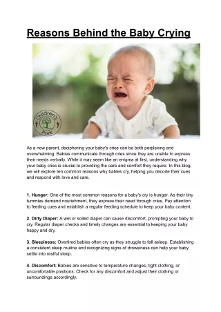 Reasons Behind the Baby Crying