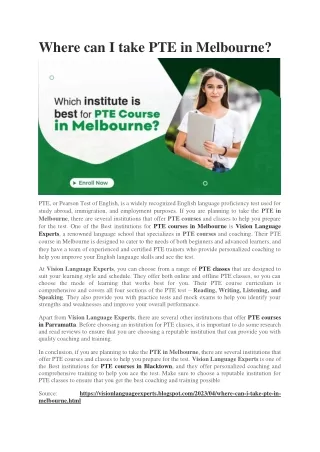 Where can I take PTE in Melbourne?