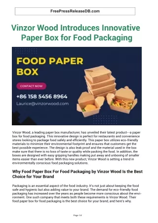 Vinzor Wood Introduces Innovative Paper Box for Food Packaging
