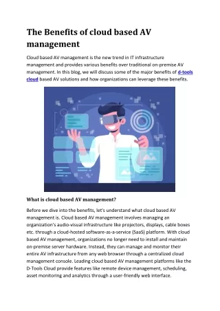 The Benefits of cloud based AV management