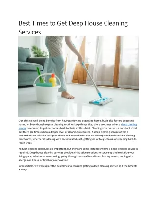 Best Times to Get a Deep Cleaning Service