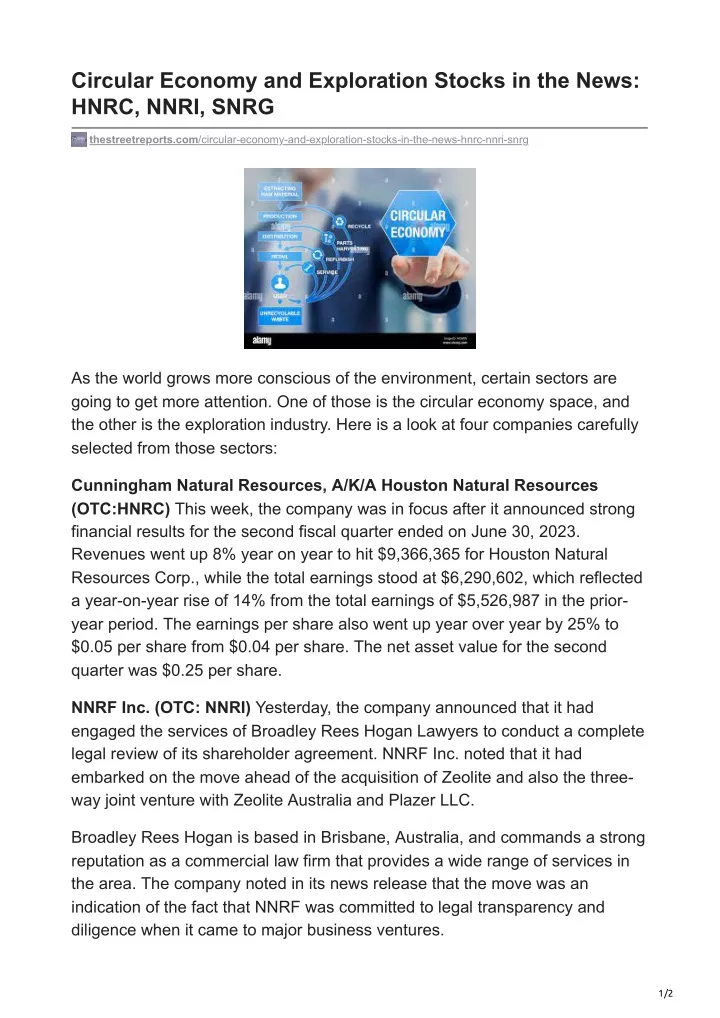 circular economy and exploration stocks