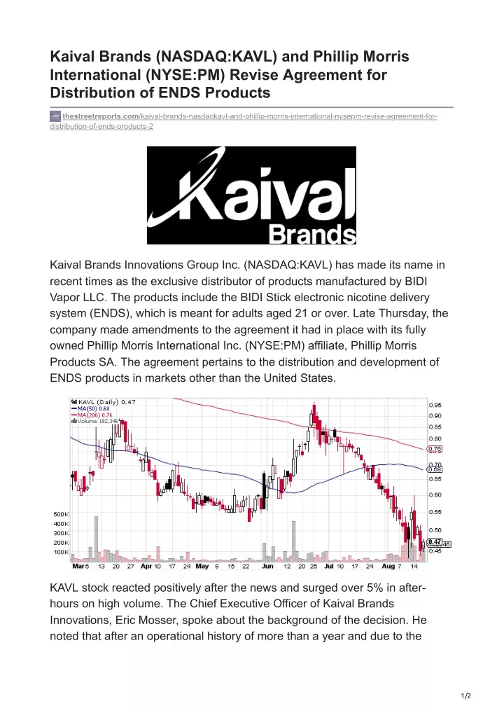 kaival brands nasdaq kavl and phillip morris