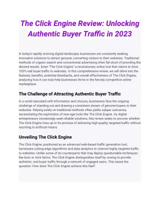 The Click Engine Review: Unlocking Authentic Buyer Traffic in 2023