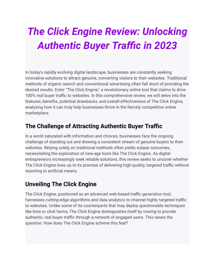 the click engine review unlocking authentic buyer