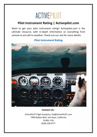 Pilot Instrument Rating | Activepilot.com