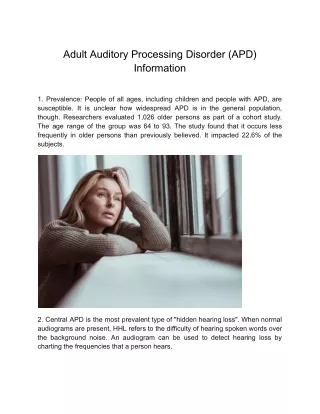 Adult Auditory Processing Disorder (APD) Information