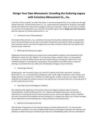 Design Your Own Monument Unveiling the Enduring Legacy with Cemetery Monument Co