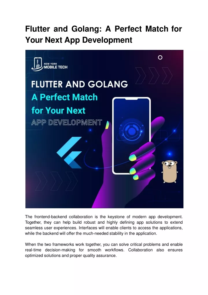 flutter and golang a perfect match for your next app development