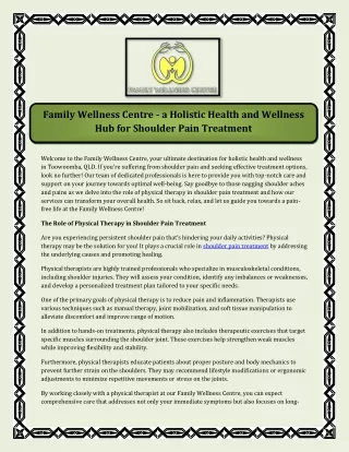 Family Wellness Centre - a Holistic Health and Wellness Hub for Shoulder Pain Tr