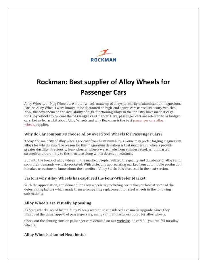 rockman best supplier of alloy wheels
