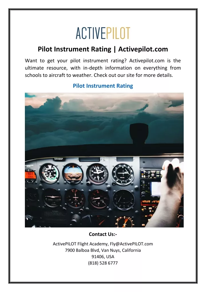 pilot instrument rating activepilot com