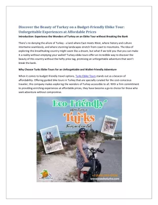 Why Choose Turks Ebike Tours for an Unforgettable and Wallet-Friendly Adventure