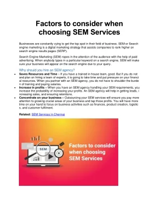 Factors to consider when choosing SEM Services