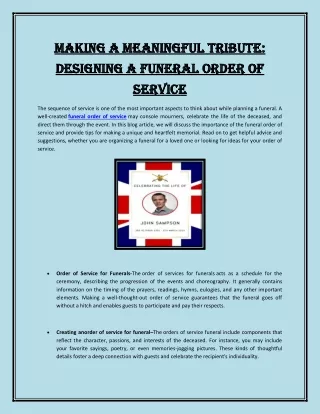 Making a Meaningful Tribute: Designing a Funeral Order of Servicee