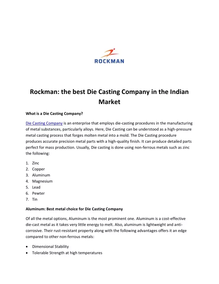 rockman the best die casting company