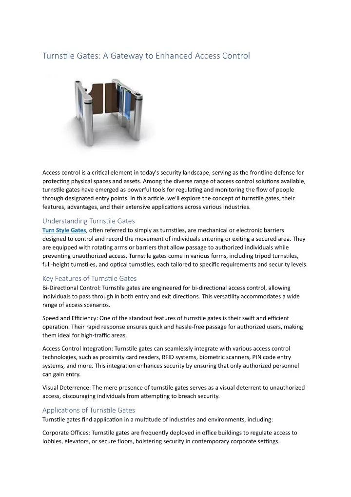 turnstile gates a gateway to enhanced access