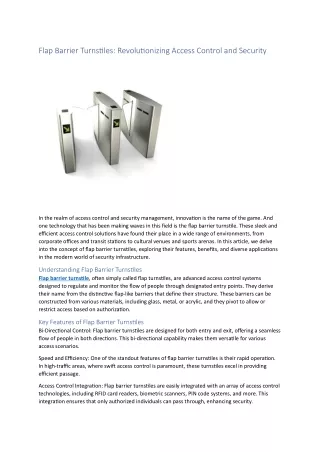 Flap Barrier Turnstiles: Revolutionizing Access Control and Security