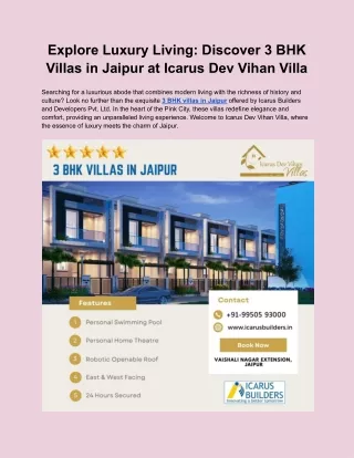 Explore Luxury Living Discover 3 BHK Villas in Jaipur at Icarus Dev Vihan Villa