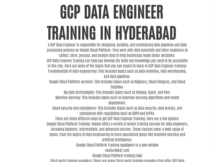 gcp data engineer training in hyderabad