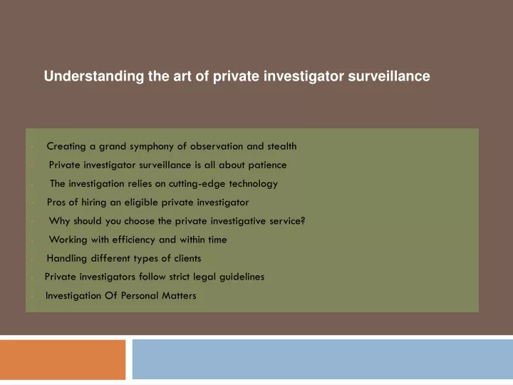 understanding the art of private investigator surveillance