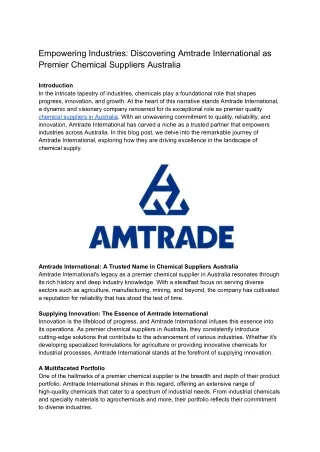 Amtrade International as Premier Chemical Suppliers Australia