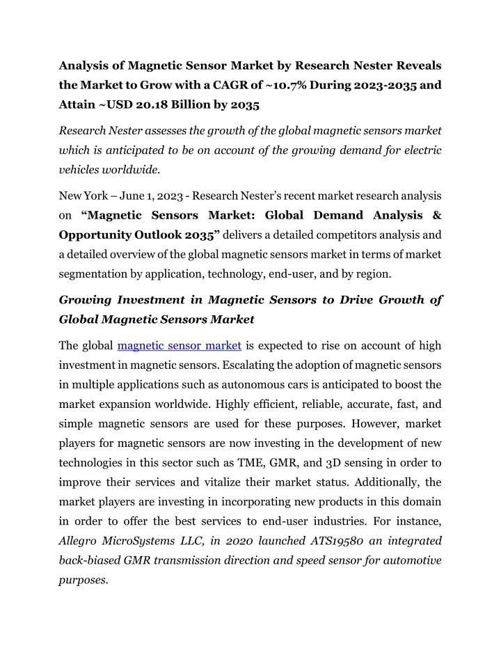 analysis of magnetic sensor market by research