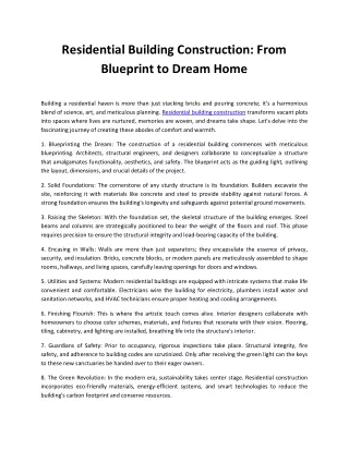 Residential Building Construction: From Blueprint to Dream Home