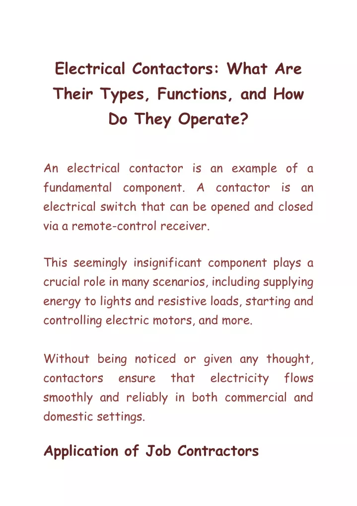 electrical contactors what are their types